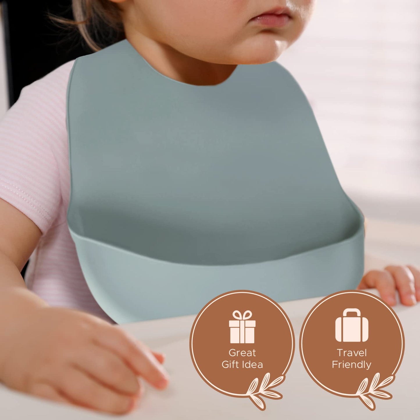 Baberos de silicona para bebés, sin BPA, impermeable, con bolsillo, apto para lavaplatos, con colector de alimentos (gris x 2)