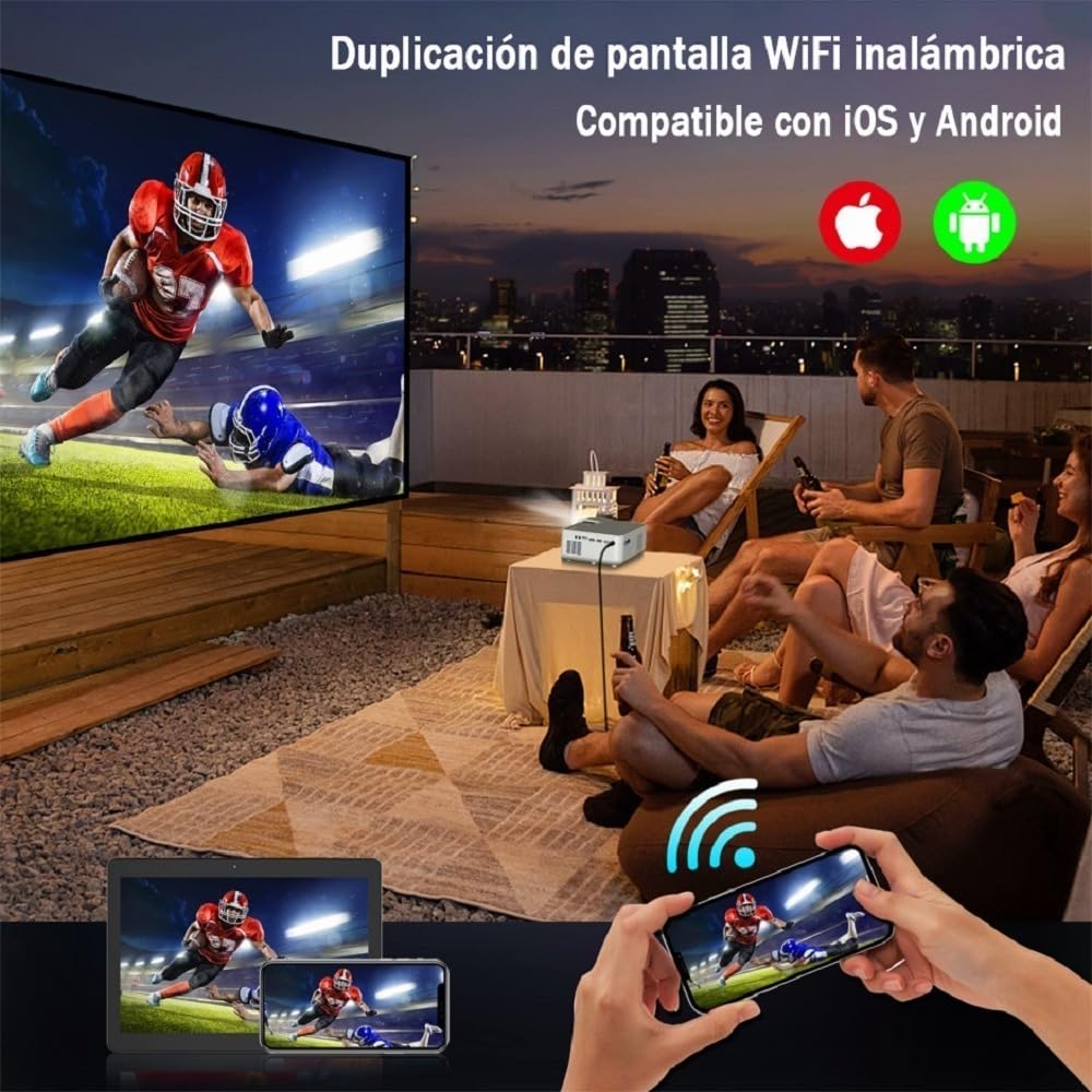 Kosiehouse Proyector Portátil Full HD 1080P Proyector de Películas Multimedia de Cine en Casa, Proyectores Compatible con HDMI, VGA, USB, AV, Chromecast, Mini Proyector para TV Box, PS4,Laptop,Game,PC