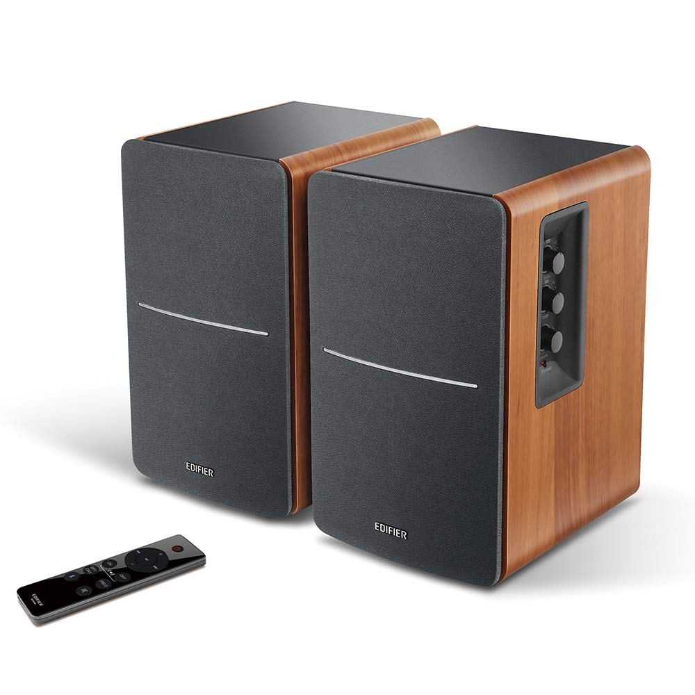Edifier R1280DBs Altavoces Activos de estantería con Bluetooth - Entrada óptica - Altavoces de Estudio Tipo Monitor 2.0 Wireless - 42W RMS con Salida de línea para subwoofer - Grano de Madera