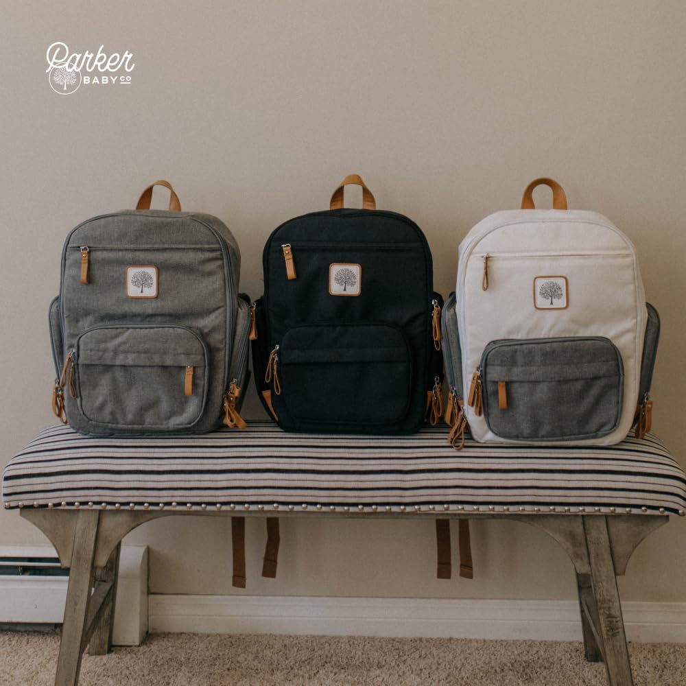 Parker Baby Co. - Mochila Pañalera Unisex Multifuncional con Cierra Completo y Bolsillos Térmicos para Mamá y Papá, Color Crema
