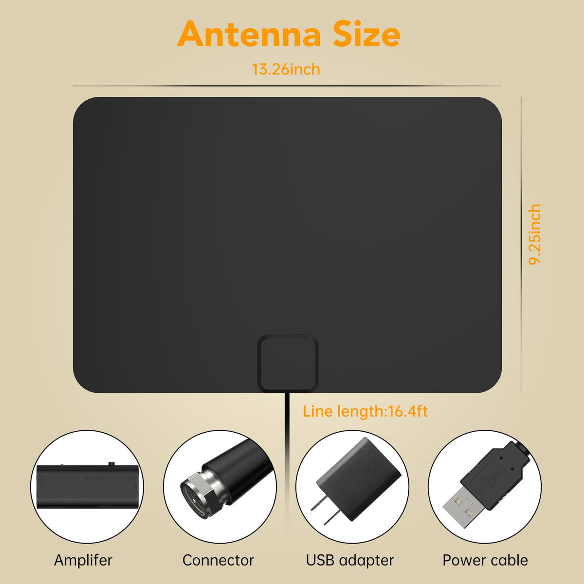 Antena de TV Digital con Amplificador HDTV Largo Alcance para Canales Locales Compatibilidad 4K-1080p Cable 15 Pies