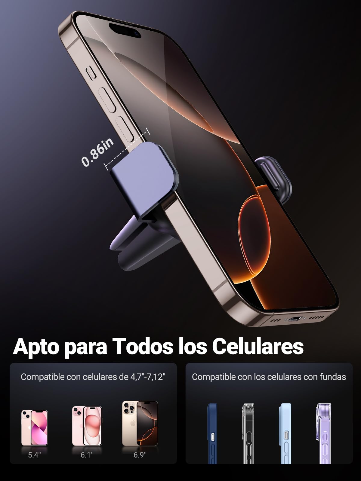 Soporte Celular UGREEN Negro con Rotación 360 Grados para Auto