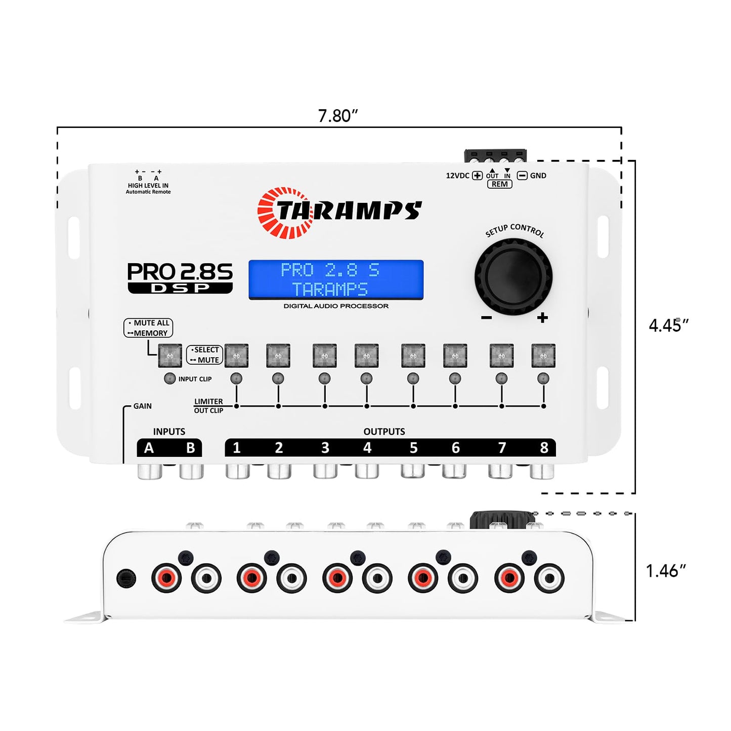 Procesador de Audio de Señal Digital Taramps Pro 2.8S Blanco Crossover con Ecualizador Gráfico de 15 Bandas y Secuenciador