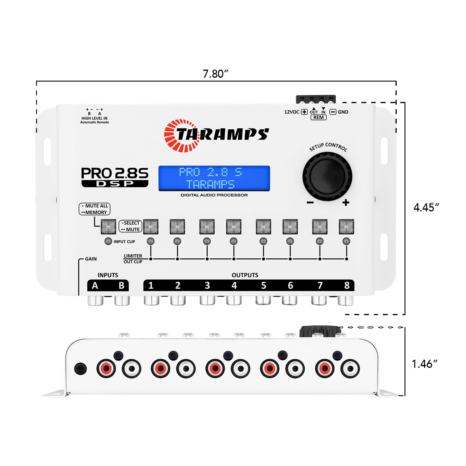 Procesador de Audio de Señal Digital Taramps Pro 2.8S Blanco Crossover con Ecualizador Gráfico de 15 Bandas y Secuenciador