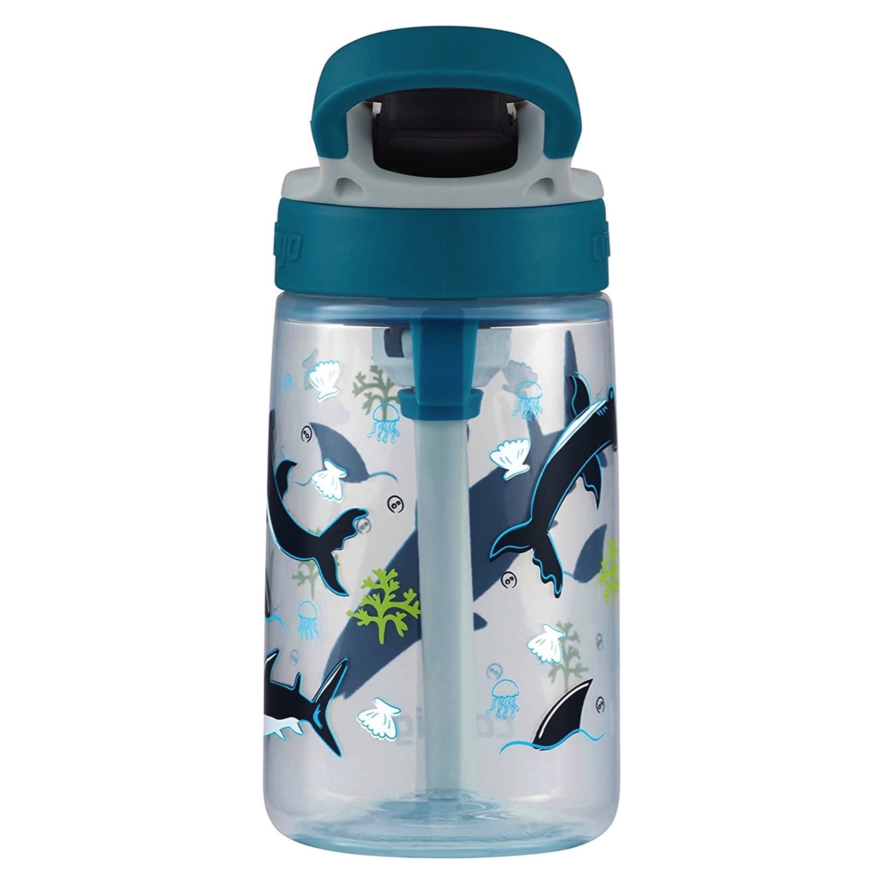 Contigo Botella de agua para niños con pajita autospout rediseñada, 14 onzas, tiburón
