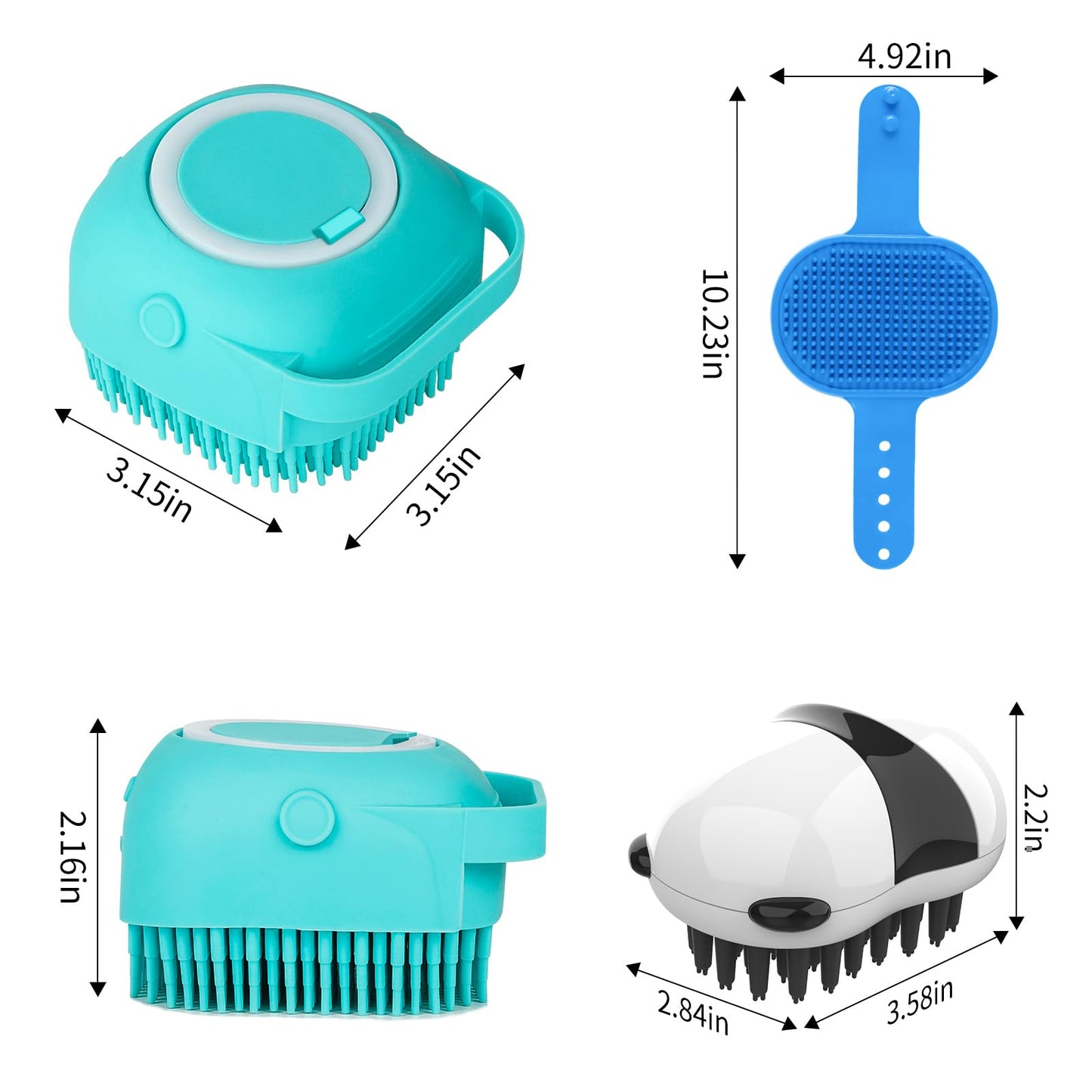 Comotech - 3 cepillos de baño para perros, cepillo para polvo de champú para perros, limpiador para perros, aseo y lavado con mango de anillo ajustable para perros y gatos de pelo corto y largo (azul