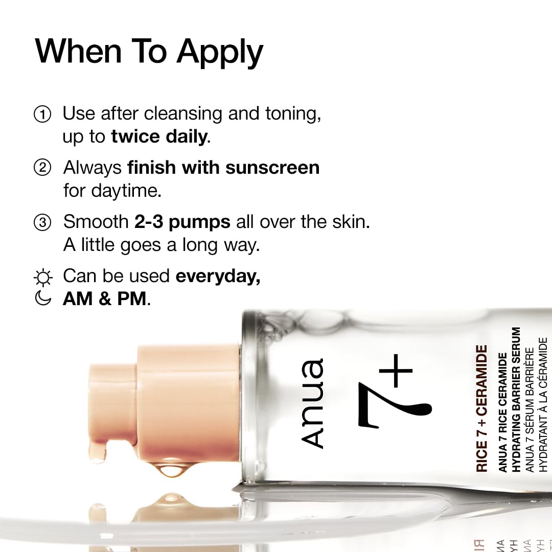 RICE CERAMIDE 7 HYDRATING BARRIER SERUM, Brightening, Hydrating Serum for Face, Rice, Hyaluronic Acid, Niacinamide, Fragrance-free, Non comodogenic, Glass Skin, Korean Skin Care, 50ml/1.69fl.oz. | Skincare Coreano
