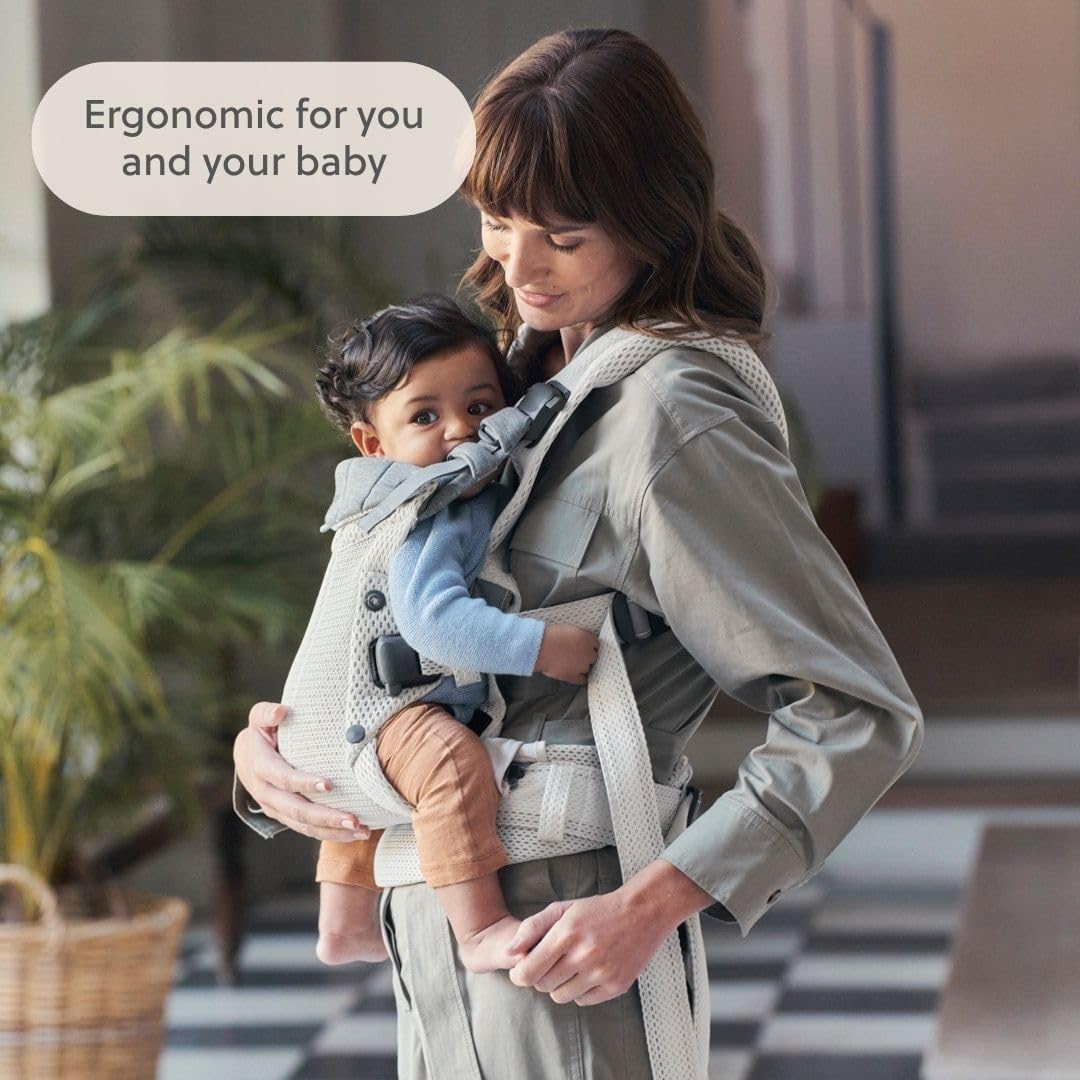 BabyBjörn Canguro Portabebé Harmony, Malla 3D, Crema | Ergonómico, para recién nacidos hasta los 3 años (3.2–15 kg), 4 posiciones, posición de piernas ajustable, suave y cómodo