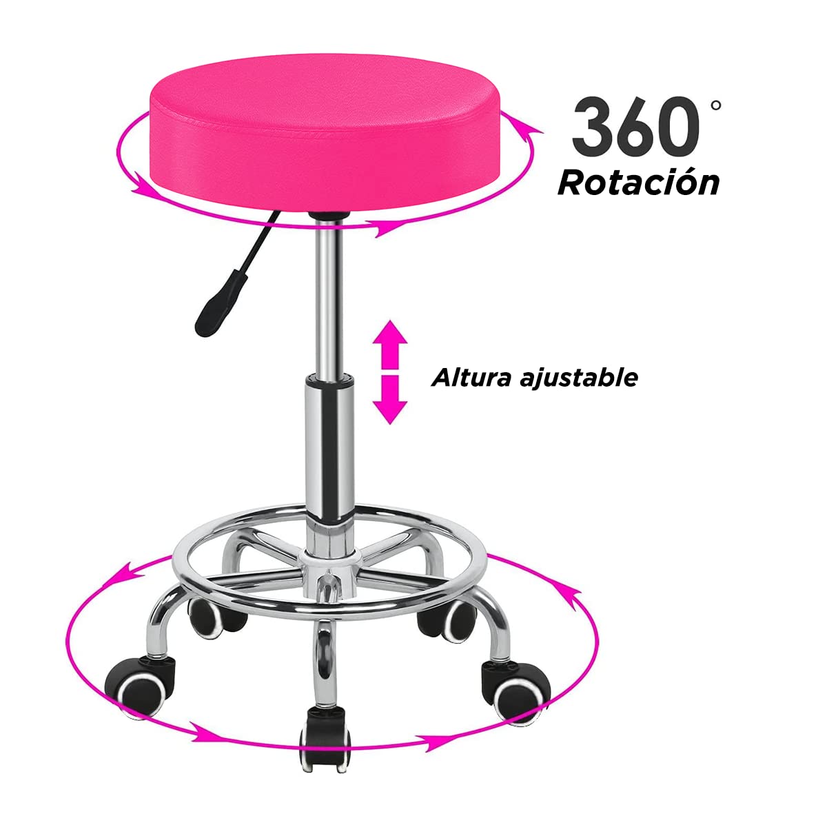 Silla Taburete VANLIG Rosa Altura Ajustable y Asiento Rotativo 360°