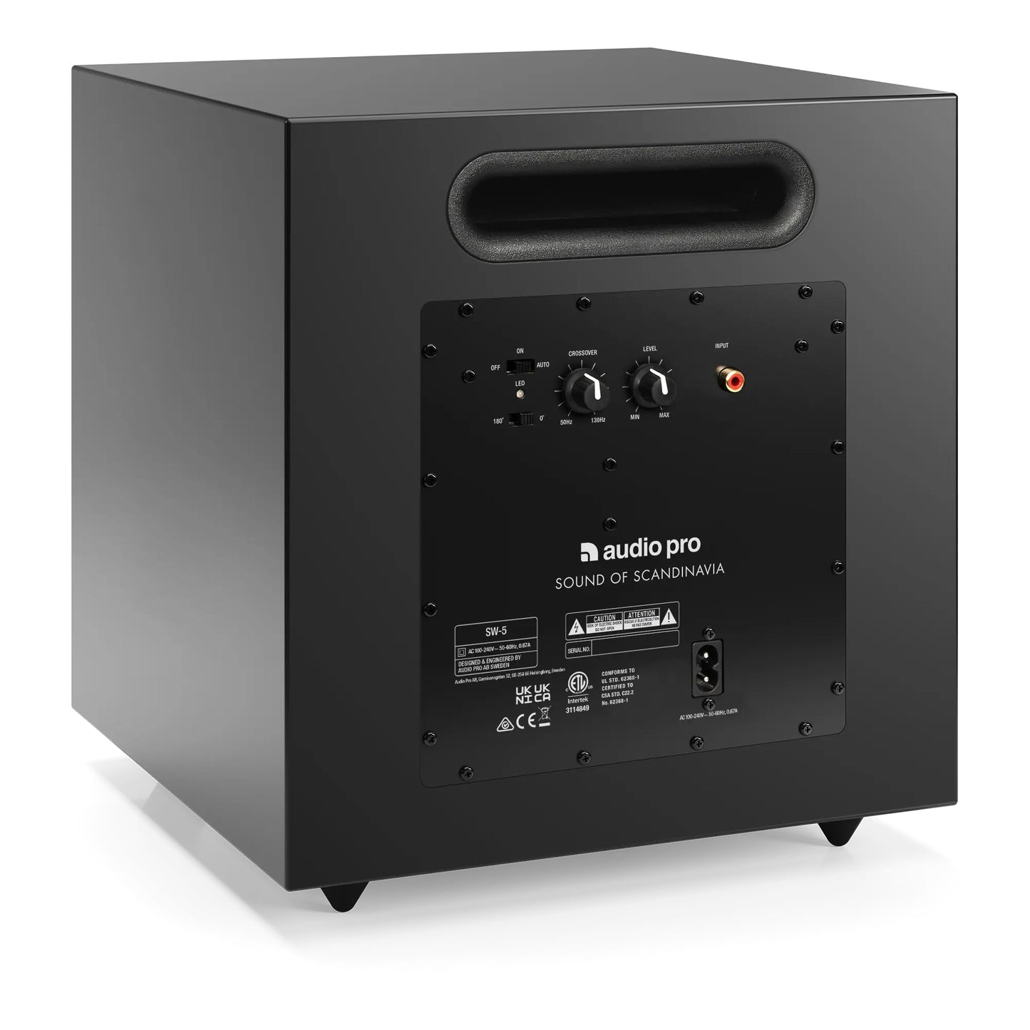 Audio Pro Altavoz de subwoofer alimentado SW-5 | Woofer de 8 pulgadas, 35-130 Hz, amplificador de subwoofer de 150 W, altavoz de graves alimentado para cine en casa y sistema de sonido envolvente | Entrada de cable RCA | Negro