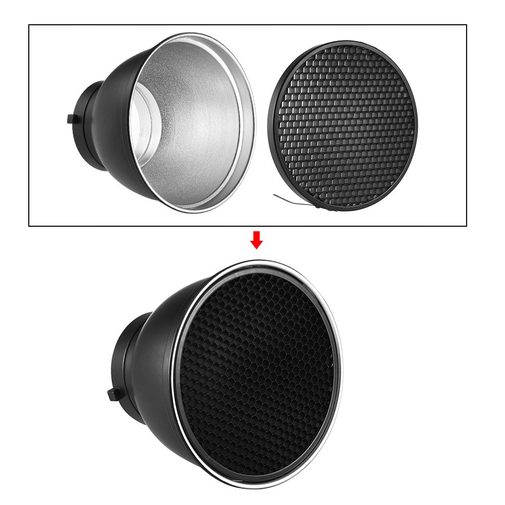 Andoer – 17,8 cm Reflector estándar Difusor Lámpara de techo, Plato con 60 ° Rejilla de panal para Bowens Studio Flash estroboscópico luz Speedlite