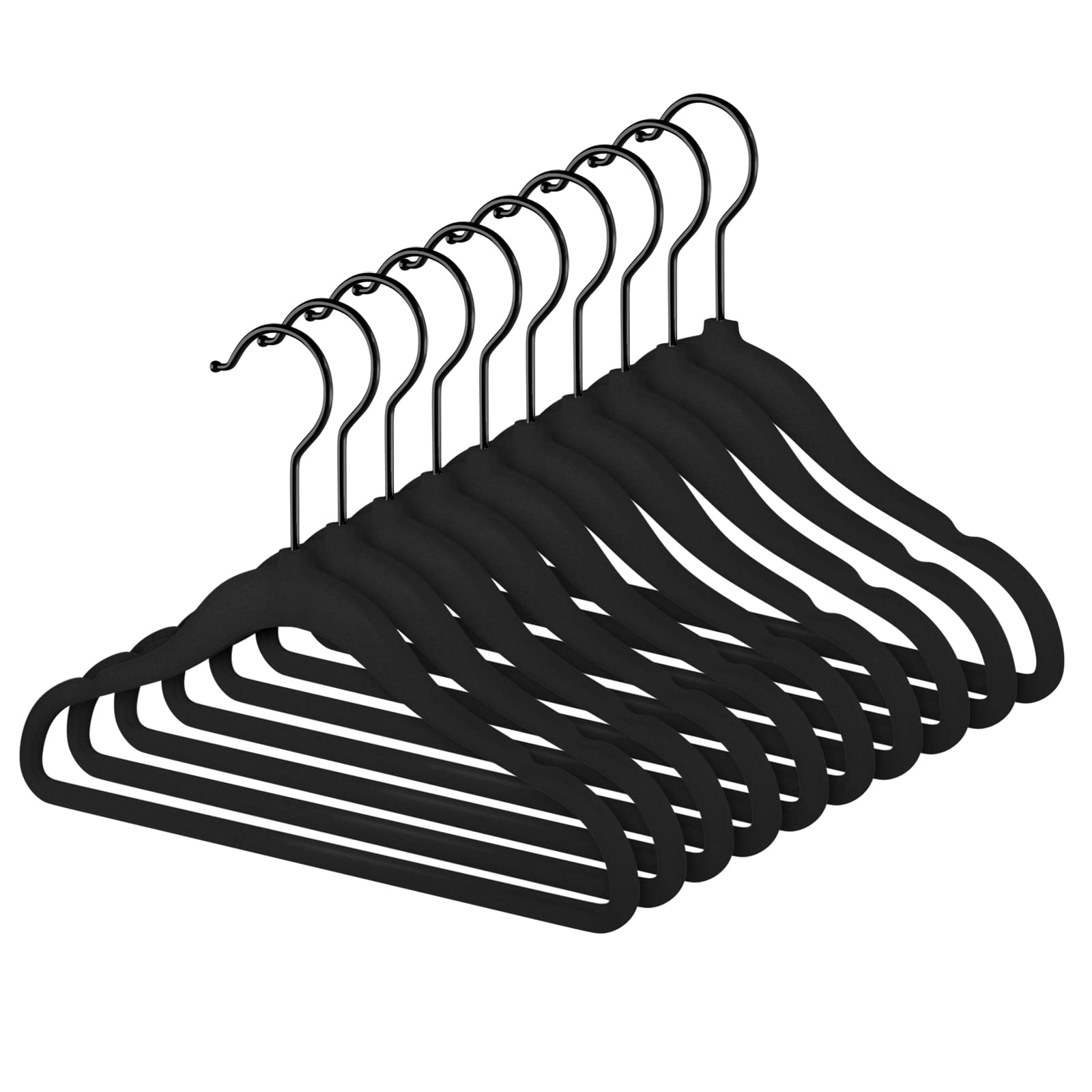 MIZGI Ganchos de terciopelo para bebé, ganchos antideslizantes para niños y niños pequeños, ganchos de 30 cm para ropa de bebé, paquete de 50 (negro/negro)