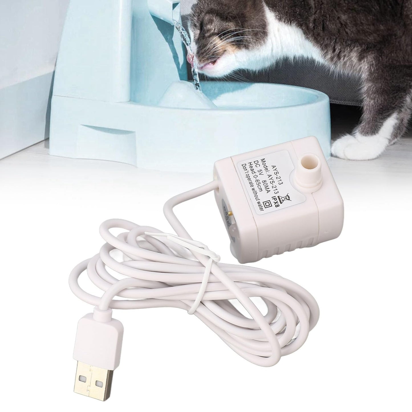 Bomba de Agua para Mascotas Denash, Fuente de Agua para Gatos, Bomba de Agua Extraíble Alimentada por USB, Flujo Ajustable de 5V,