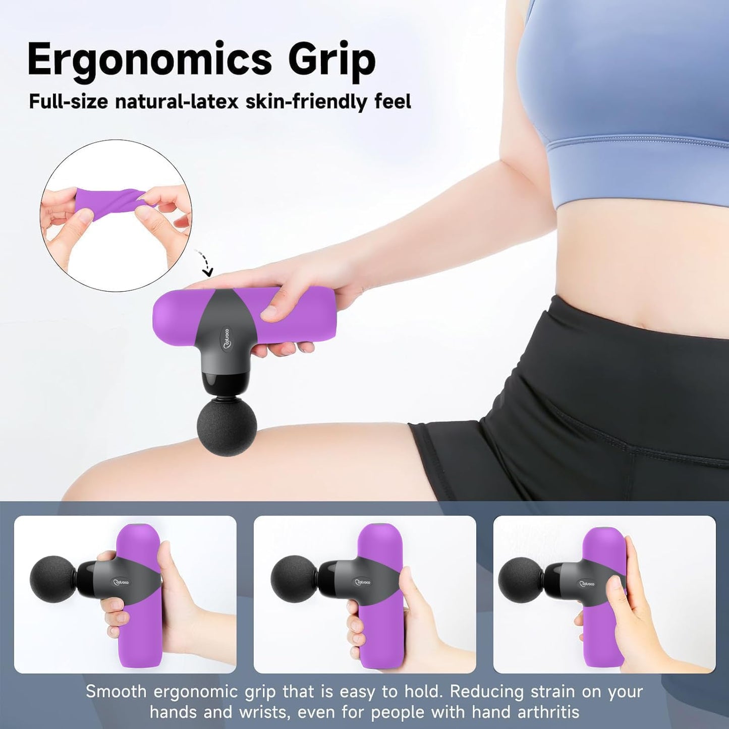 Mini Massage Gun,Percussion Deep Tissues Muscle Massager, Silicone Material Removable and Washable, Suitable for People with Hyperhidrosis, with 6 Massage Heads 4 Speeds, best gift for her/him-Purple