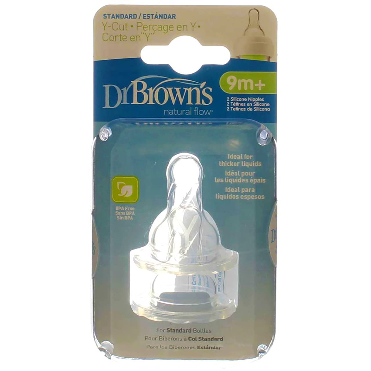 Dr. Brown's - Pezones de silicona de corte en Y estándar de flujo natural de 9 m+ - Paquete de 2