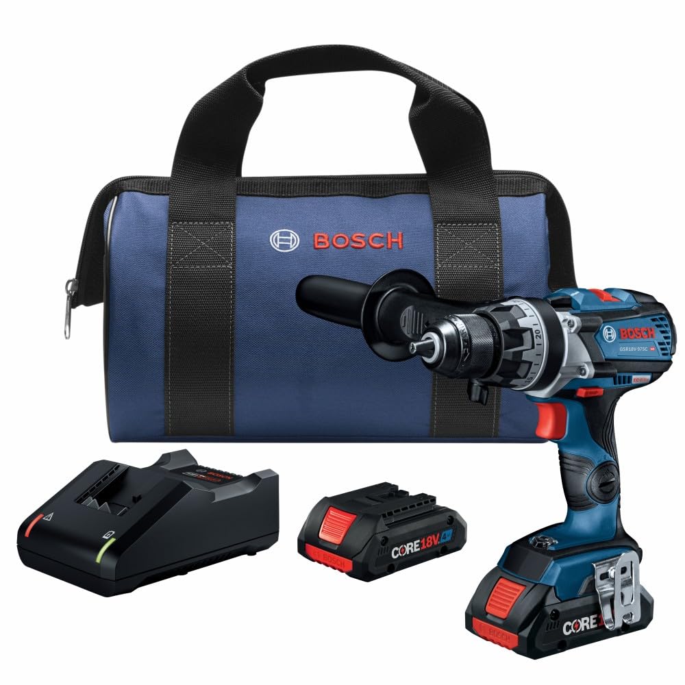 BOSCH GSR18V-975CB25 18V sin escobillas conectado, listo para 1/2 pulgadas. Kit de taladro/driver con (2) baterías de alimentación avanzadas CORE18V 4Ah