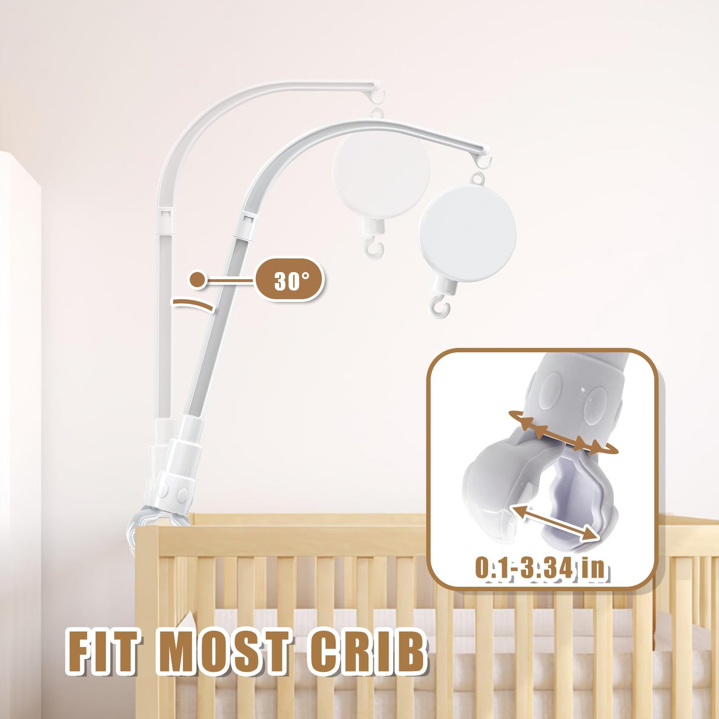 dhang Soporte de campana móvil de 37 pulgadas con doble tornillo para cuna con caja de música, para decoración de juguetes de bricolaje, brazo colgante, soporte ajustable, juego de stent para cama de bebé, tornillo de tuerca, blanco, hélice doble de 37 pu