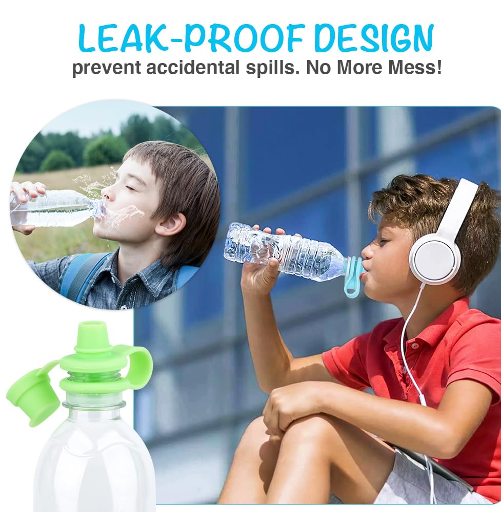 Heureuse - Adaptador de boquilla para botella de agua para Todders, paquete de 4 tapas de botella de agua de silicona sin derrames, adaptado a la mayoría de botellas, diseño a prueba de fugas,