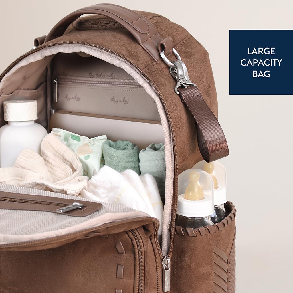 Itzy Ritzy - Mochila para pañales de gran capacidad Boss Plus con 19 bolsillos, cambiador, clips para carriola y correas cómodas (Aspen)