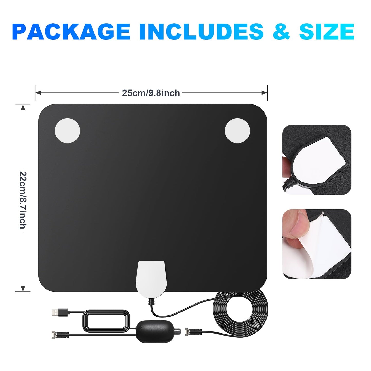 Antena de TV para interiores de largo alcance de 900 millas, compatible con recepción de señal de TV inteligente 4K 1080p con amplificador de señal Cable coaxial HDTV de 15 pies
