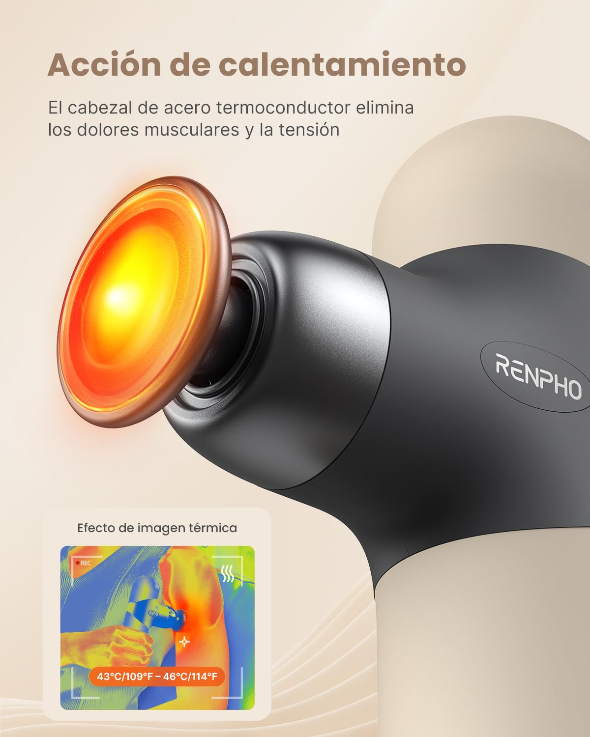 RENPHO Mini Pistola de Masaje con Calor, Pistola de Masaje Muscular de Percusión Portátil, Pequeño Masajeador de Mano de Viaje con Estuche de Transporte, Regalos para Hombres y Mujeres, Mini Thermal