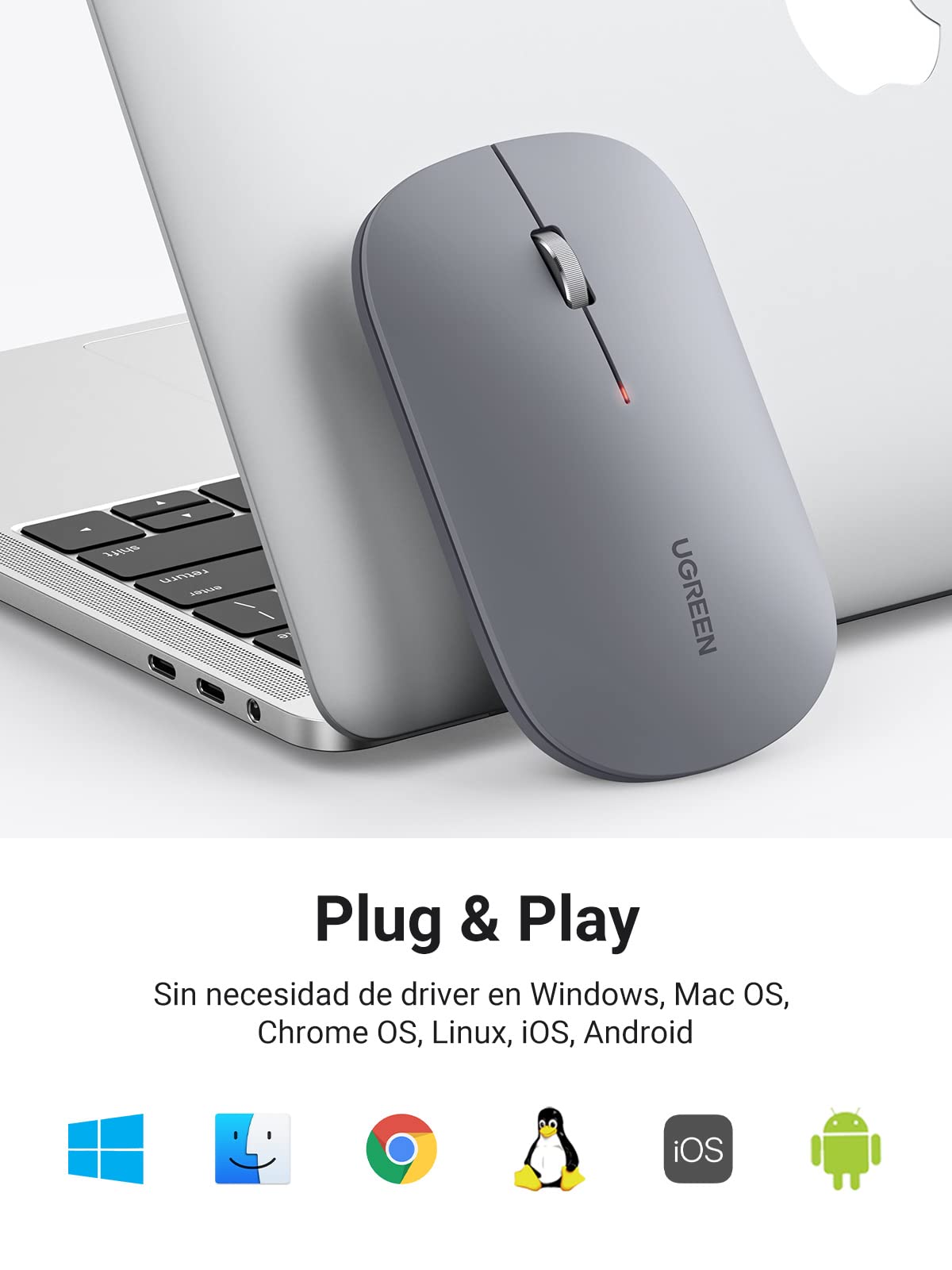 Ratón Inalámbrico UGREEN Gris Bluetooth y USB 2.4G Silencioso 4000 dpi