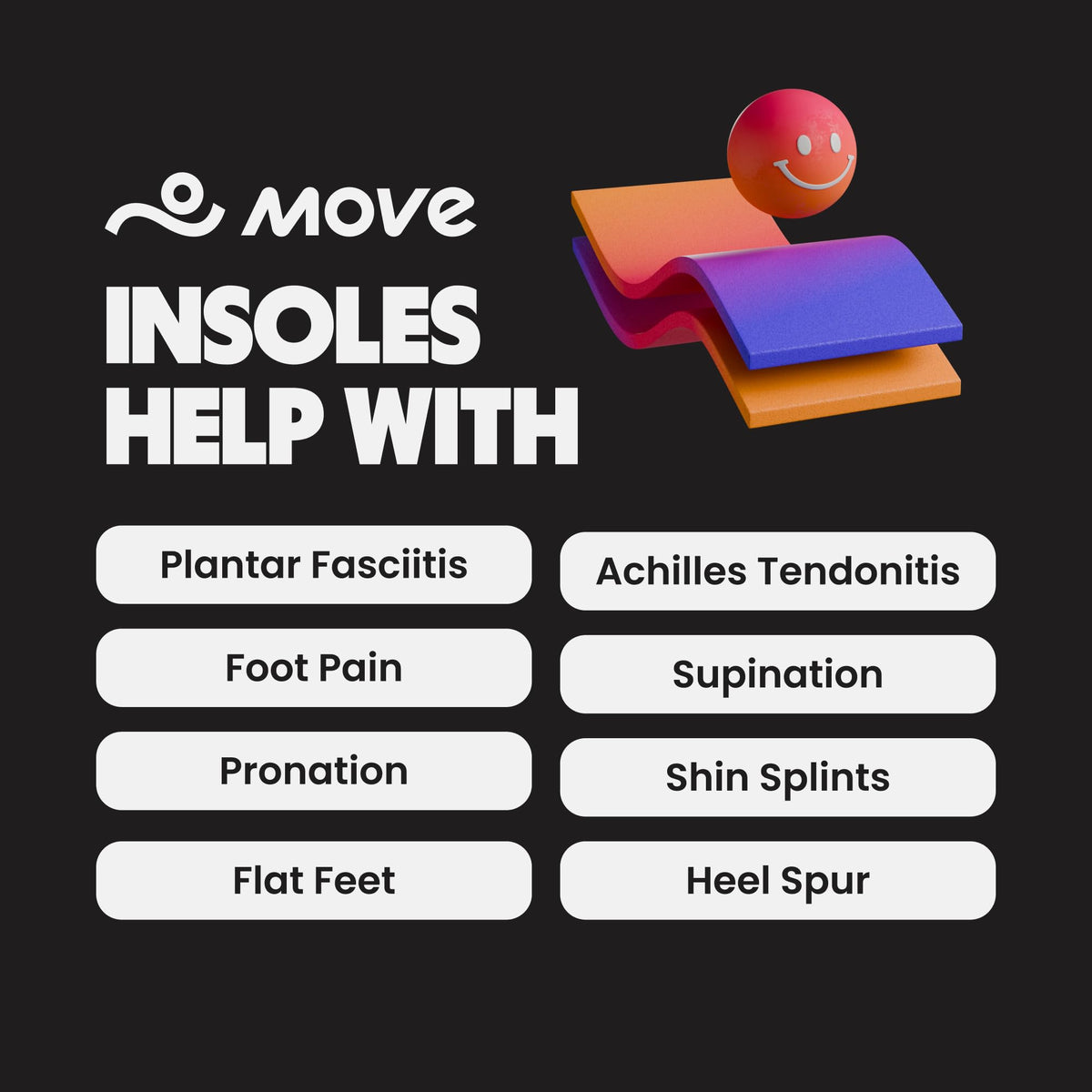 Plantillas Performance Move Negro Fascitis Plantar y Soporte de Arco para Hombre y Mujer