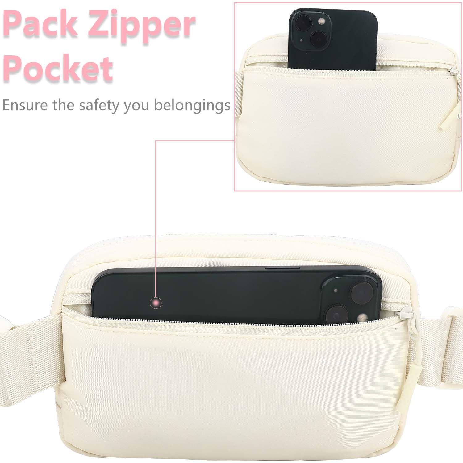 Kejea Riñonera Cruzada para Niñas y Mujeres, 8 a 12 Años, con Paquete de Cintura Pequeña, Beige, 8.26 x 1.9 x 5.1 Pulgadas, Resistente al Agua