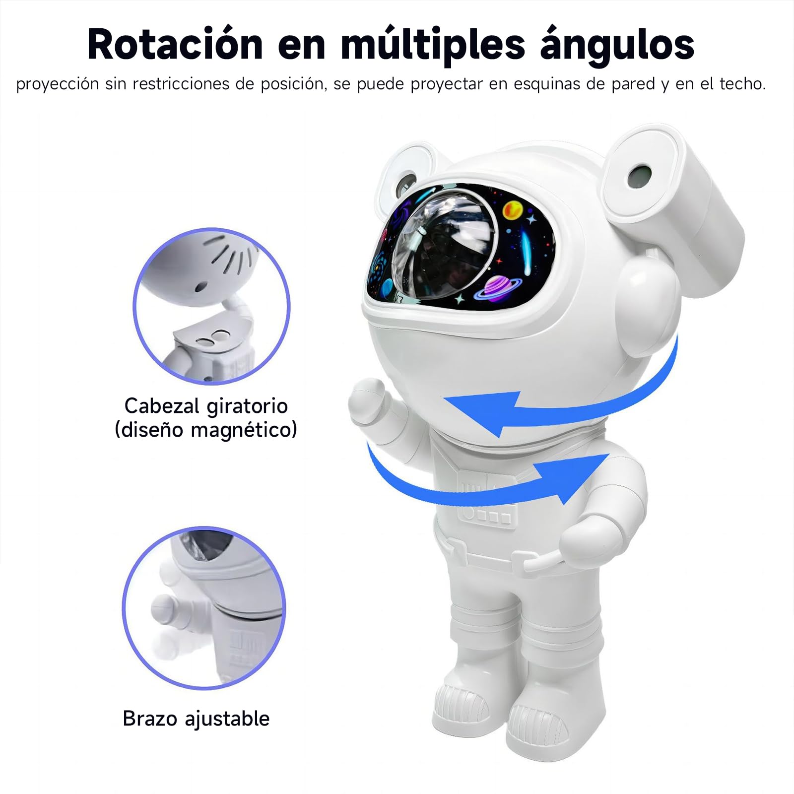 Proyector de Galaxias y Estrellas Astronauta 360° Ajustable con Altavoz y Control Remoto