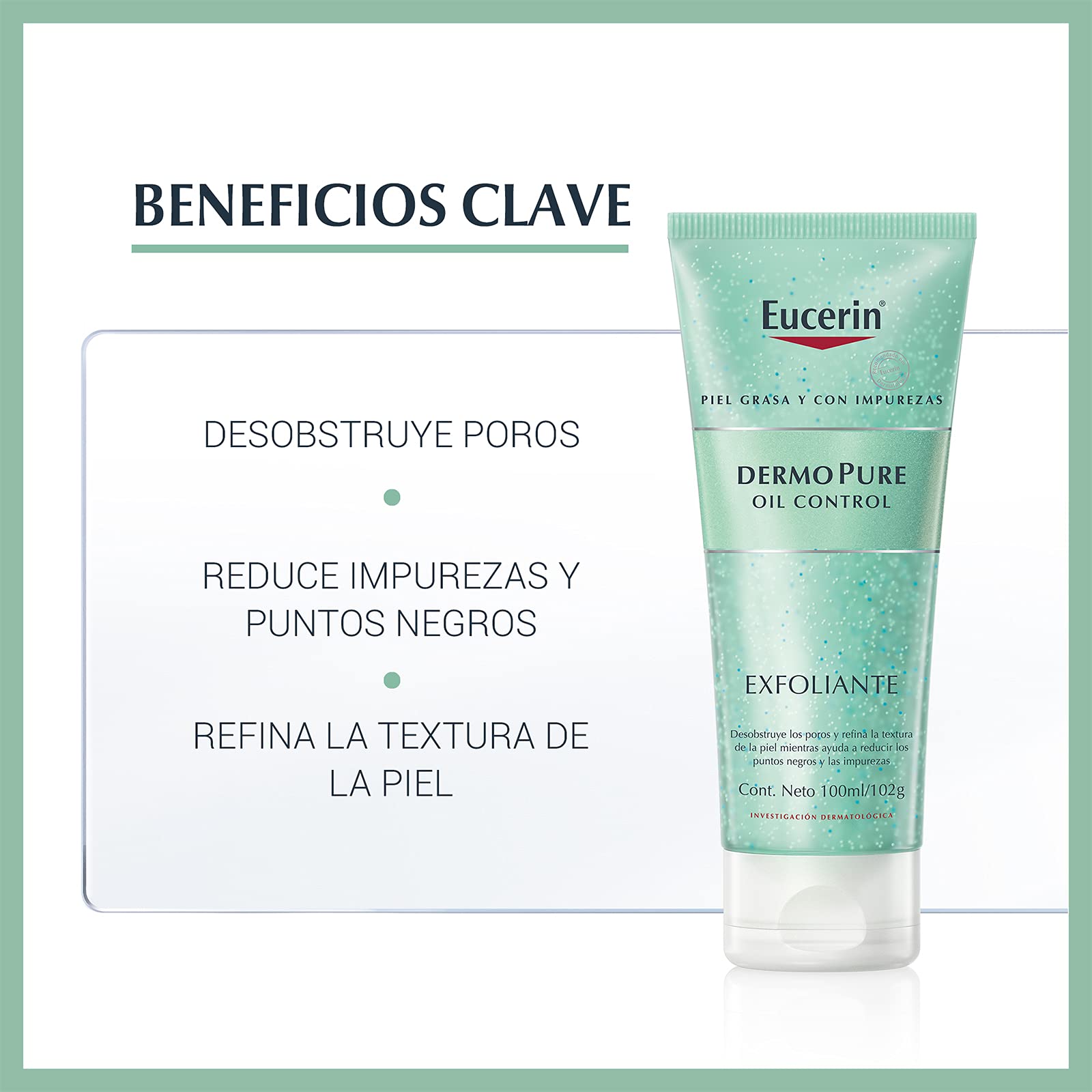 Eucerin Fluido Facial Hidratante Matificante para piel grasa, 50 ml + Exfoliante facial piel grasa imperfecciones 100ml