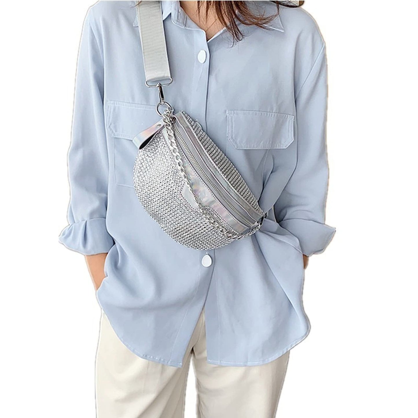 Riñonera Moda Piel A-Plata con Cadena Gruesa para Mujer