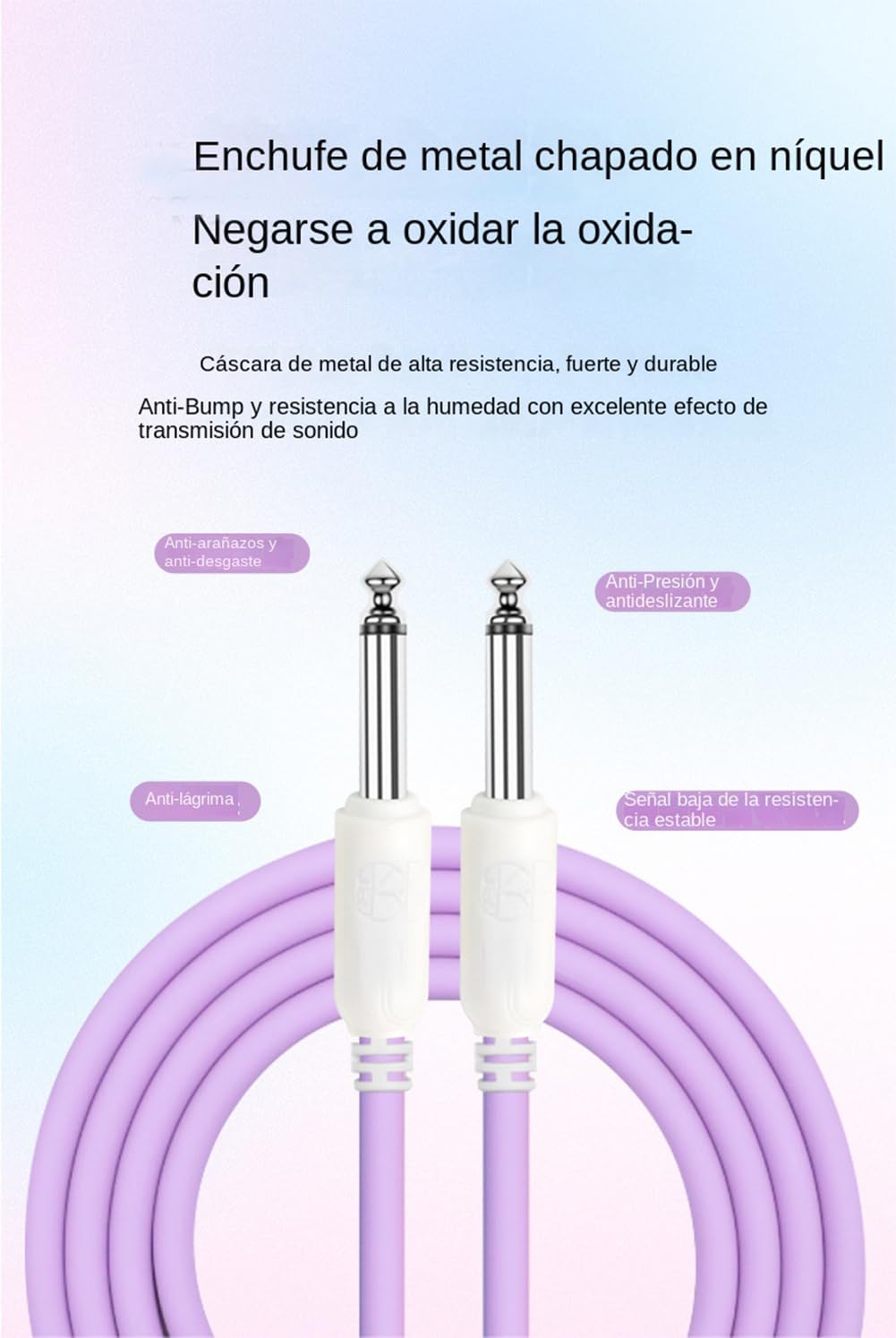 Cable Mono Jack 6.35 mm Premium Trenzado de Nailon Negro Resistente a Interferencias para Guitarra Eléctrica, Bajo y Mezclador