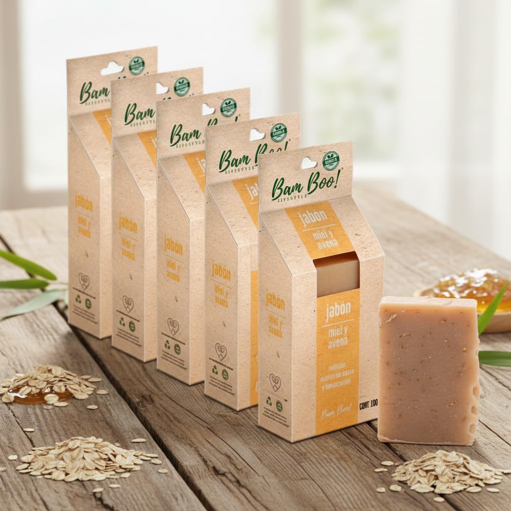 5 Pack Jabón Artesanal Natural Miel y Avena 100 G Bam Boo!