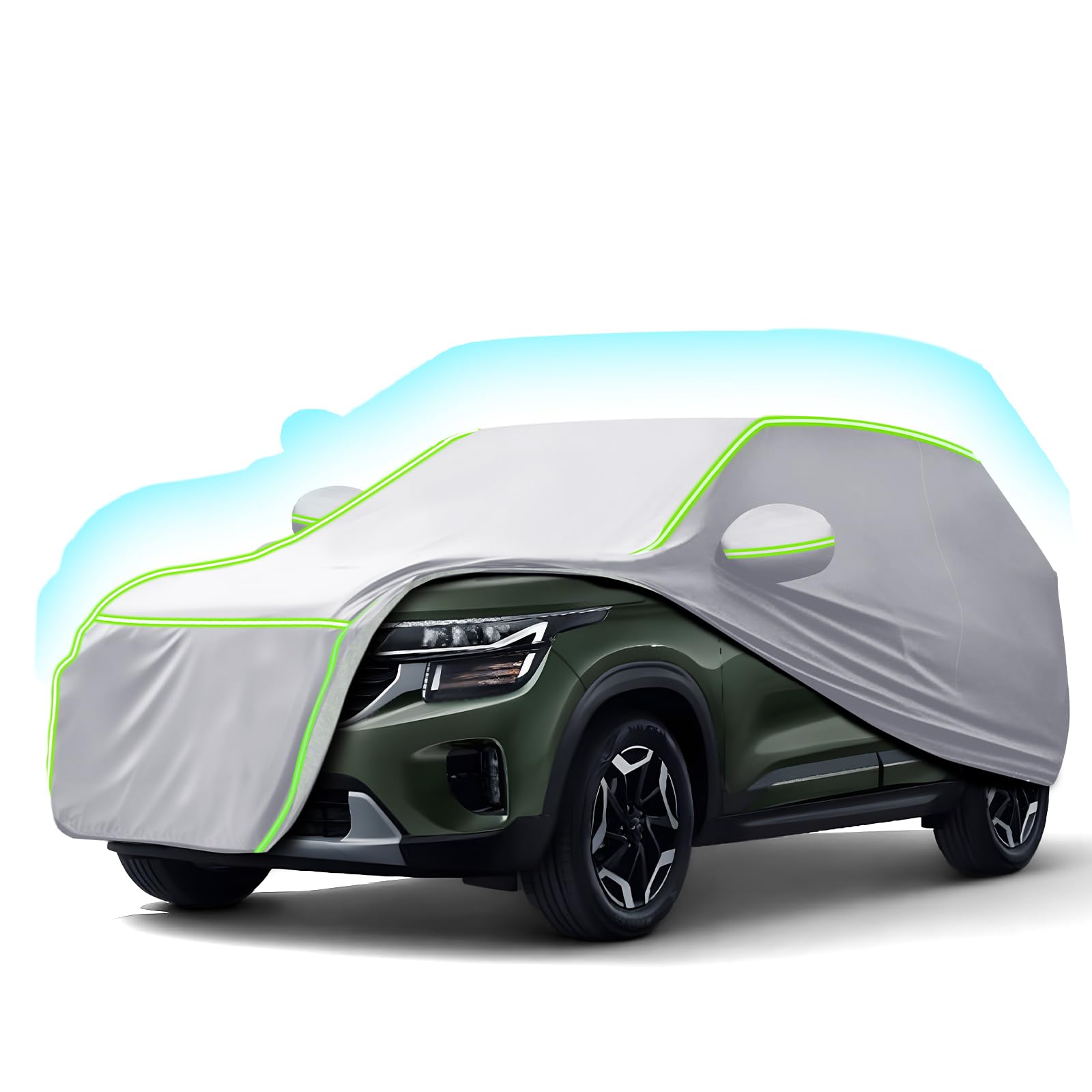 AUTODIAG Cubierta para Auto SUV,520x200x180CM Funda Impermeable con Forro ALGODÓN,Cremallera y Cintas Reflectante,Anti-UV,Anti-Nieve,Antiarañazos,Ideal para Exteriores(Plata)