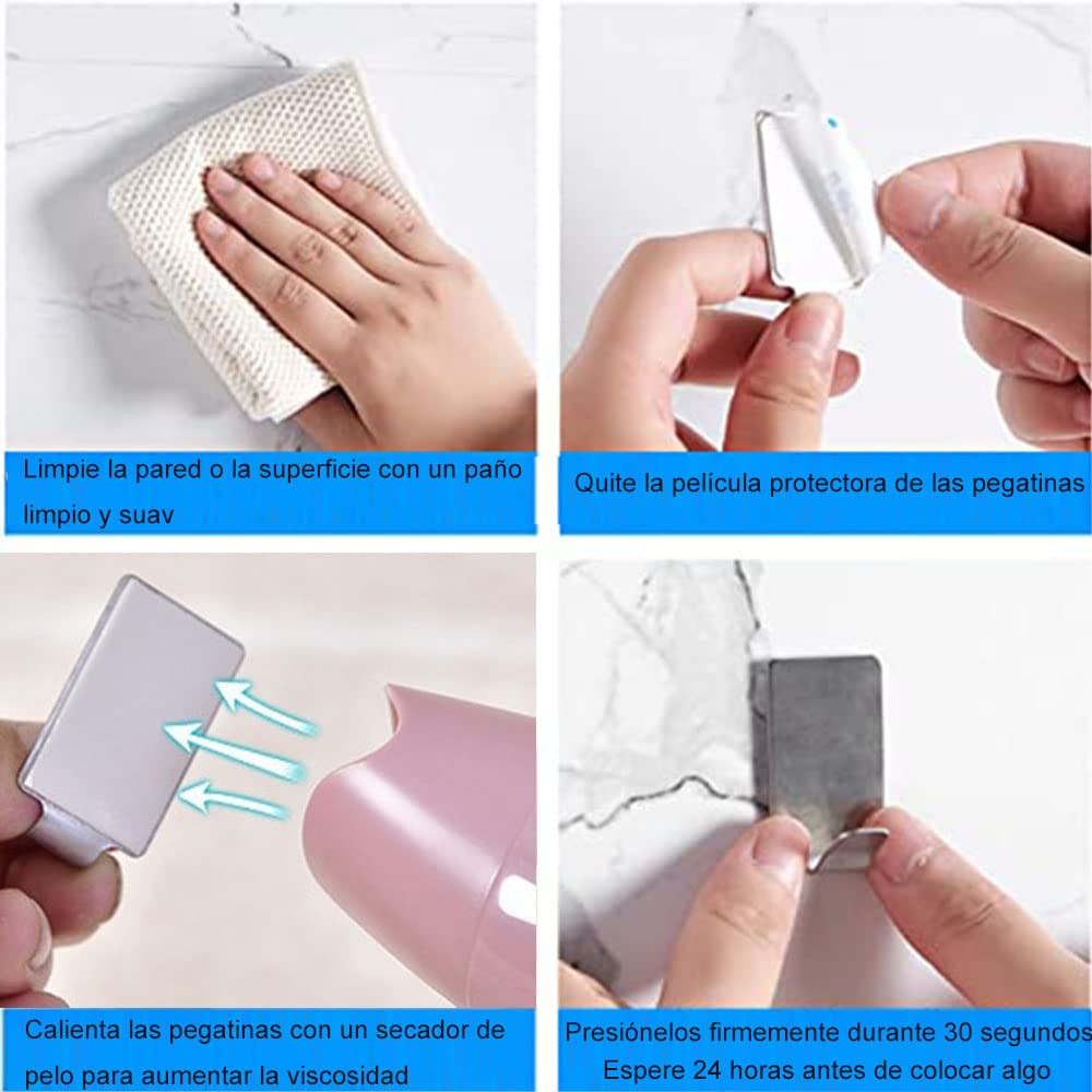 Ganchos de pared autoadhesivos de acero inoxidable 8pcs - (Gancho grande 4.5 * 2.5 * 1.1cm) Ganchos de Metal para Colgar Ropa, Abrigo, Toalla, Llaves, Bolsos, Hogar, Cocina, Baño