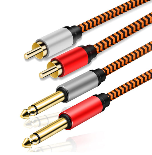 Cable Adaptador de Audio y Divisor RCA LiuTian Dorado Serie Audiowave 2X 6,35 mm a 2RCA Estéreo (2m)