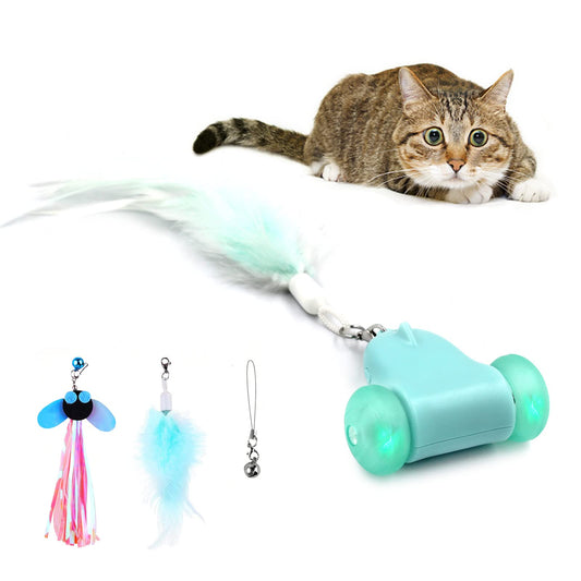 Juguetes Interactivos Ratón para Gatos en Interiores,Juguete Automático de Ratones para Gatos con Luces LED Intermitentes,USB Recargable Inteligente Ratones Juguetes con campanas, plumas y cintas