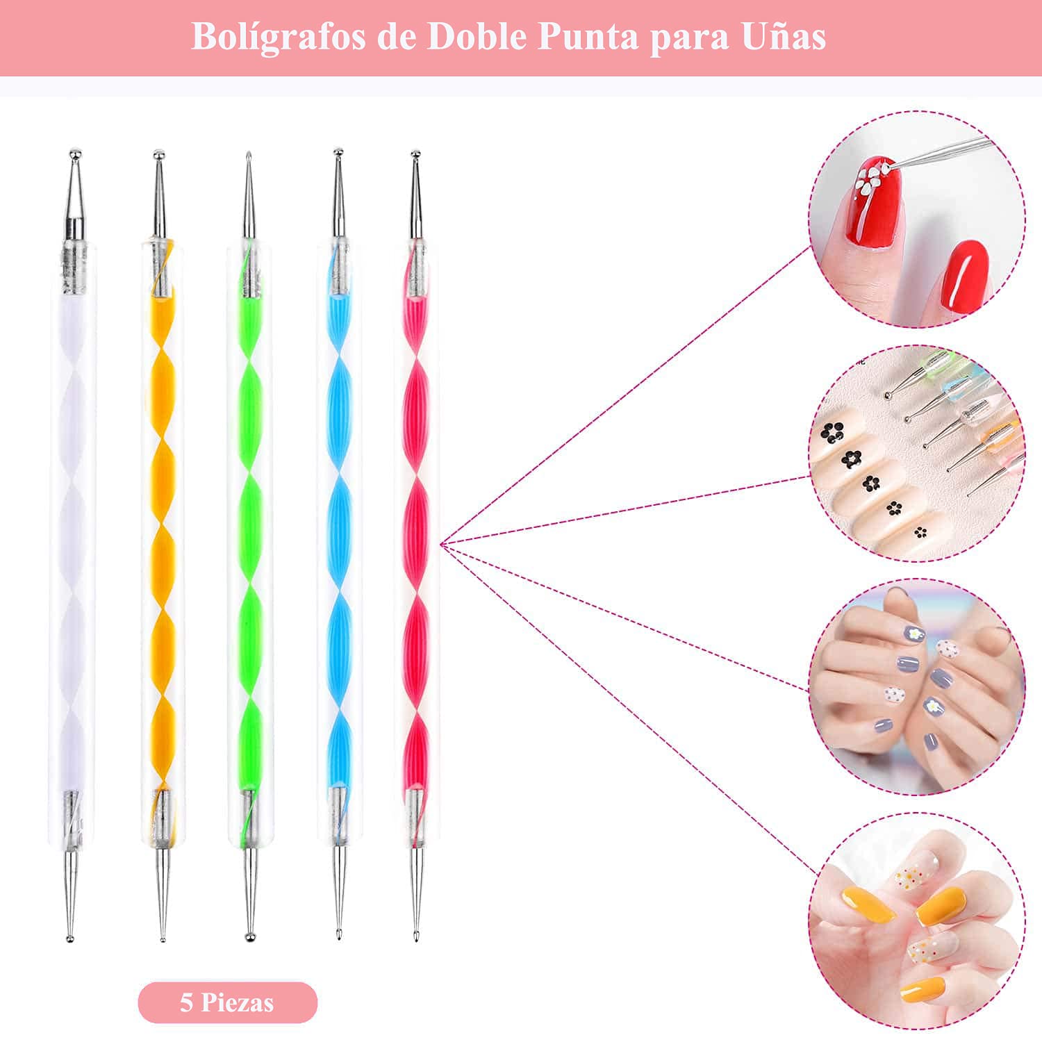 Kit de Herramientas para DIY Decoración de Uñas - Conjunto de Arte de Uñas con Mini 6W LED Lámpara Uñas UV | 15 Pinceles de Pintura | 5 Herramientas de Punteado | 2 Cajas de Diamantes de Imitación | 10 Cintas de Rayas | Lima de Uñas | Cepillo de Limpieza