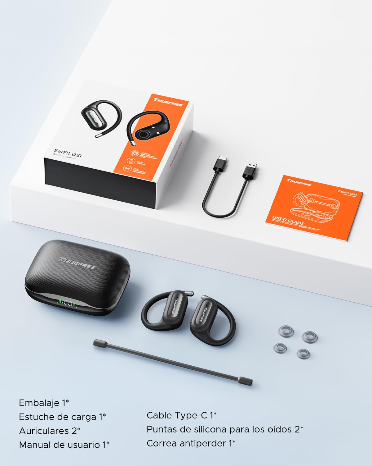 Audífonos Inalámbricos truefree Bluetooth 6.0 Negro Open-Ear con ENC y Carga Rápida para Hombre Mujer