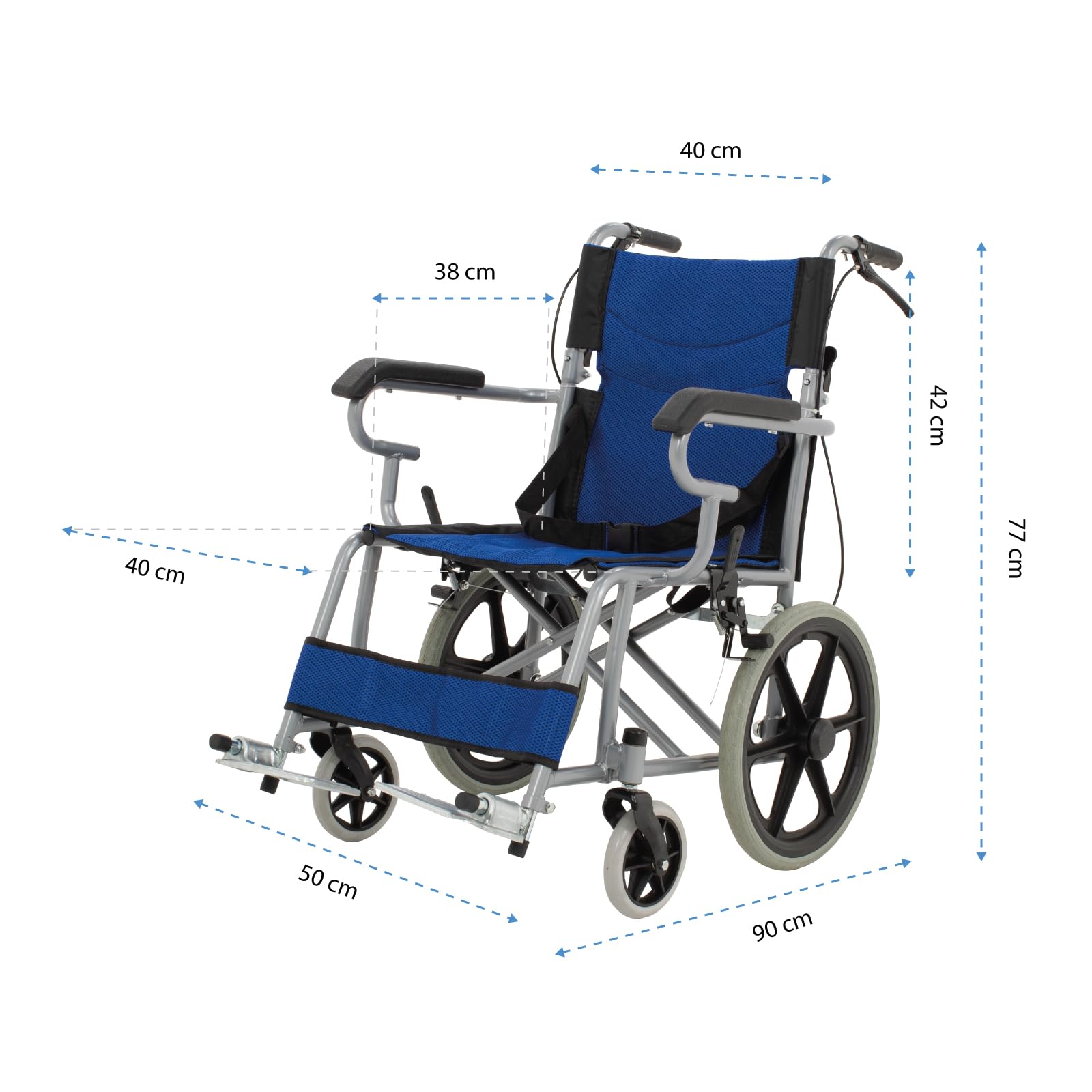 Silla De Ruedas Ligera ONOF Azul Todos Terrenos Con Freno de Mano para Adulto y Adulto Mayor
