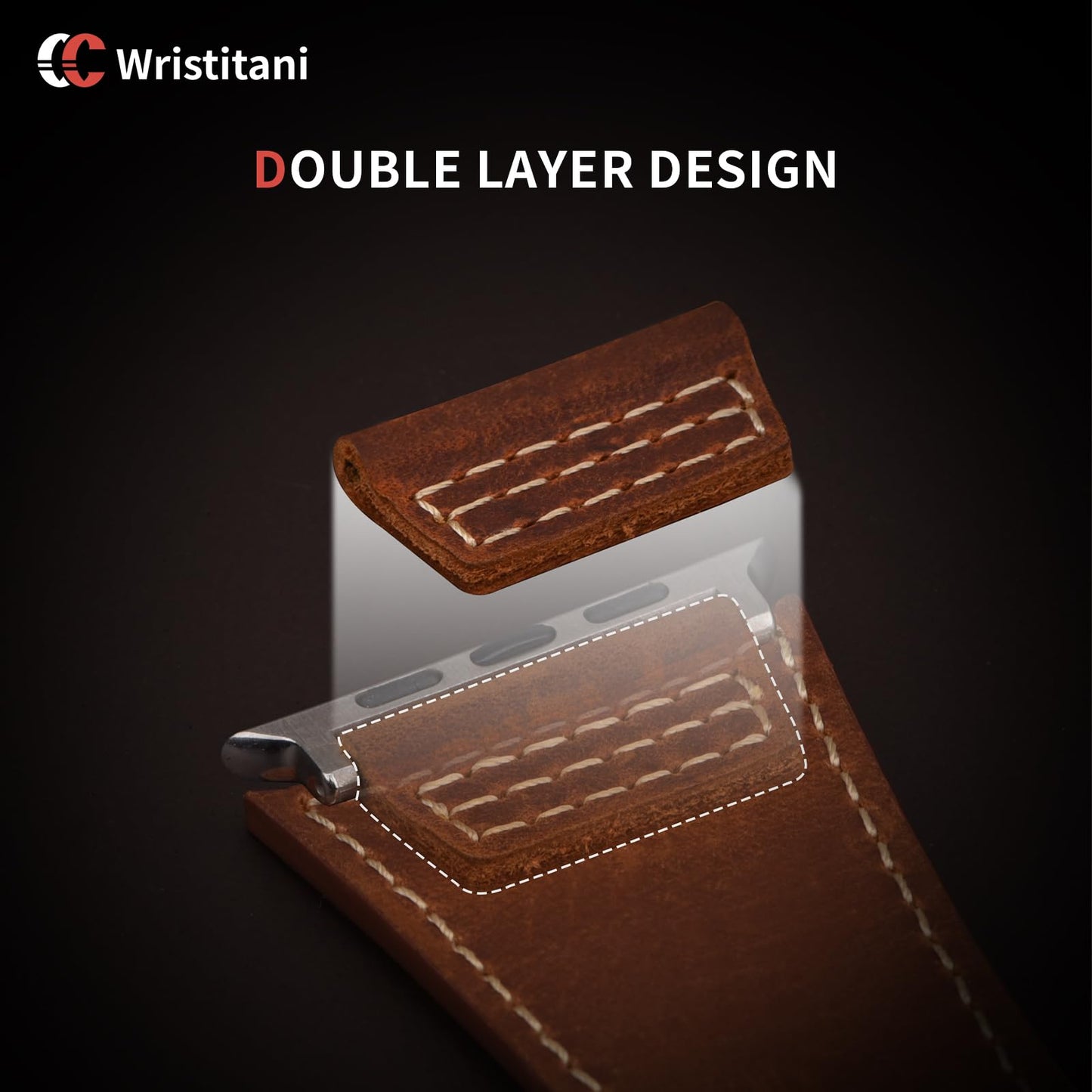 Correa Cuero Wristitani Marrón Oscuro Hebilla Plateada Compatible Apple Watch para Hombre