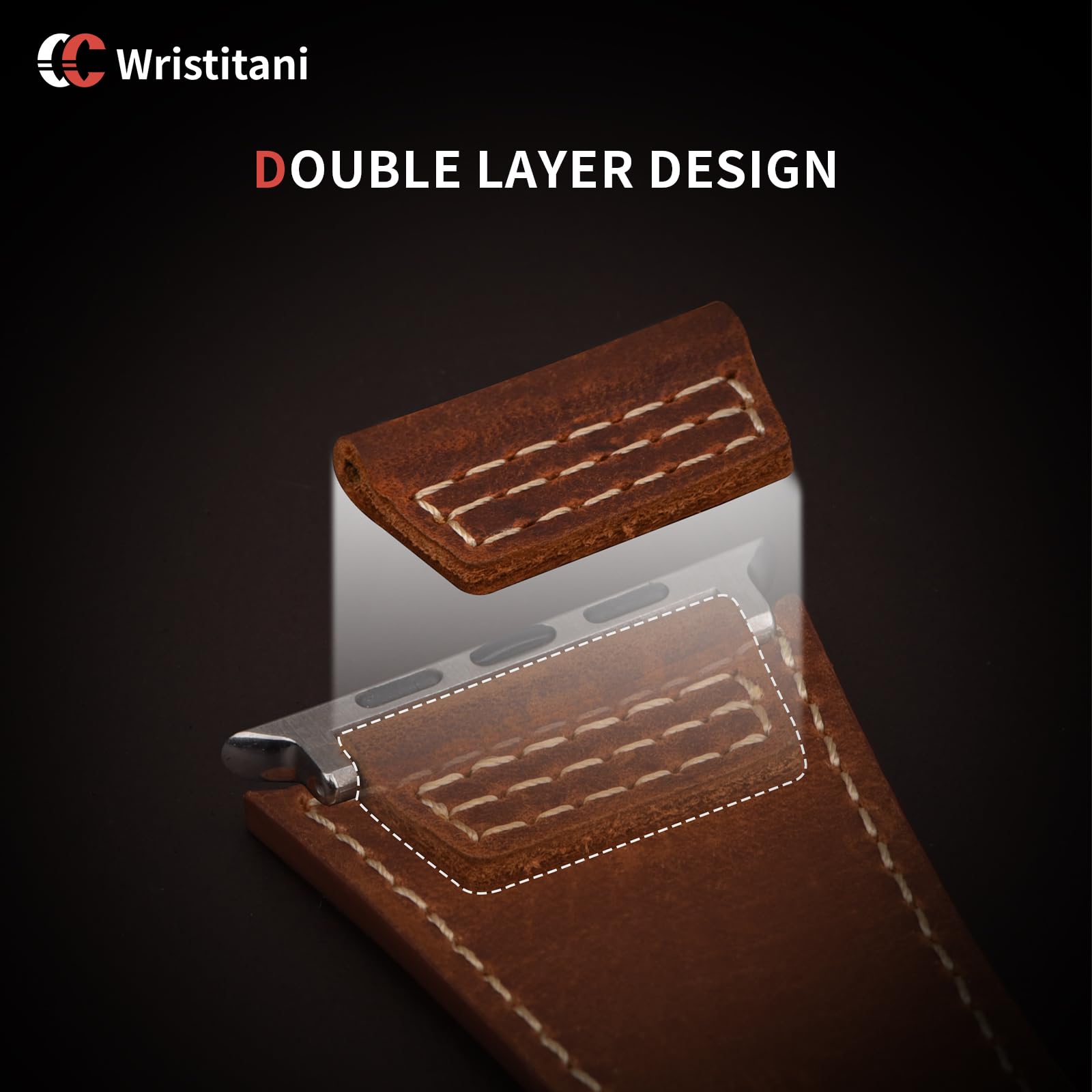 Correa Cuero Wristitani Marrón Oscuro Hebilla Plateada Compatible Apple Watch para Hombre