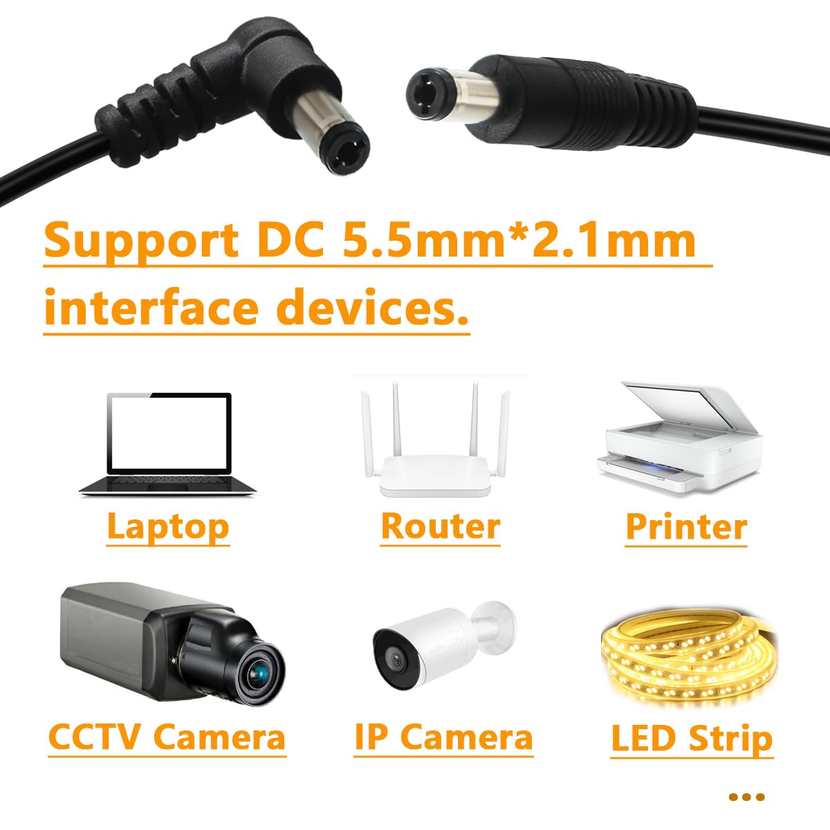Cable de Alimentación DC 5,5 x 2,1 mm Yueyinpu Conector Jack 24 AWG para Guitarra