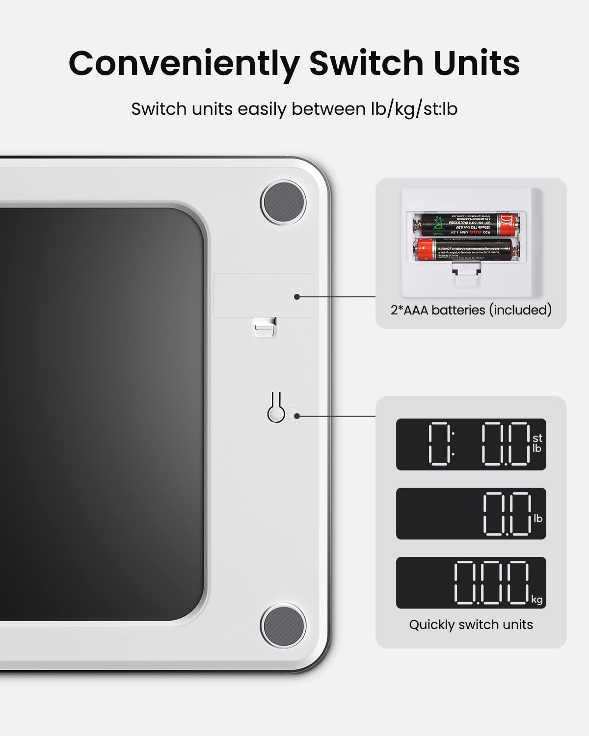 Báscula de Baño Digital RENPHO Negra de Alta Precisión con Pantalla LED Iluminada