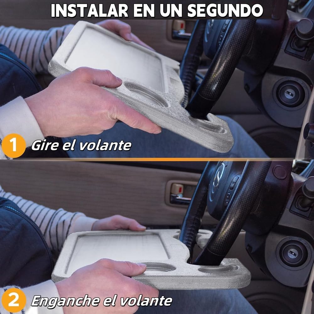 Juzanl Bandeja para Volante de Coche, Multifunciona con Portavasos (Gris)