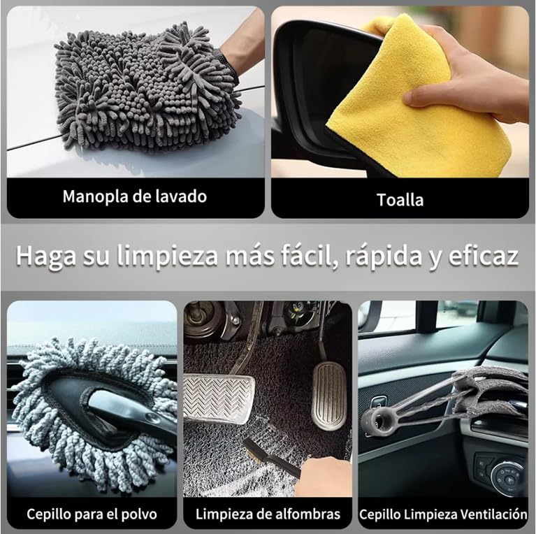 CaoMuKin Juego de Cepillos para Limpieza de Coches, Kit de Limpieza para Auto de 23 Piezas, Kit de Lavado para Interior, Exterior y Ruedas, Gris
