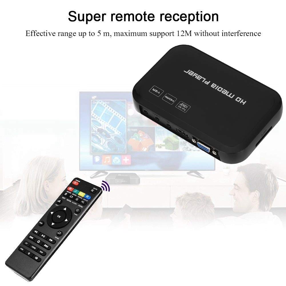 Eboxer HDMI Reproductor Multimedia, Mini 1080p VGA AV Video Media Player para-MKV/AVI Soporte U Disco/Tarjeta SD/Disco Duro Móvil(US Plug)