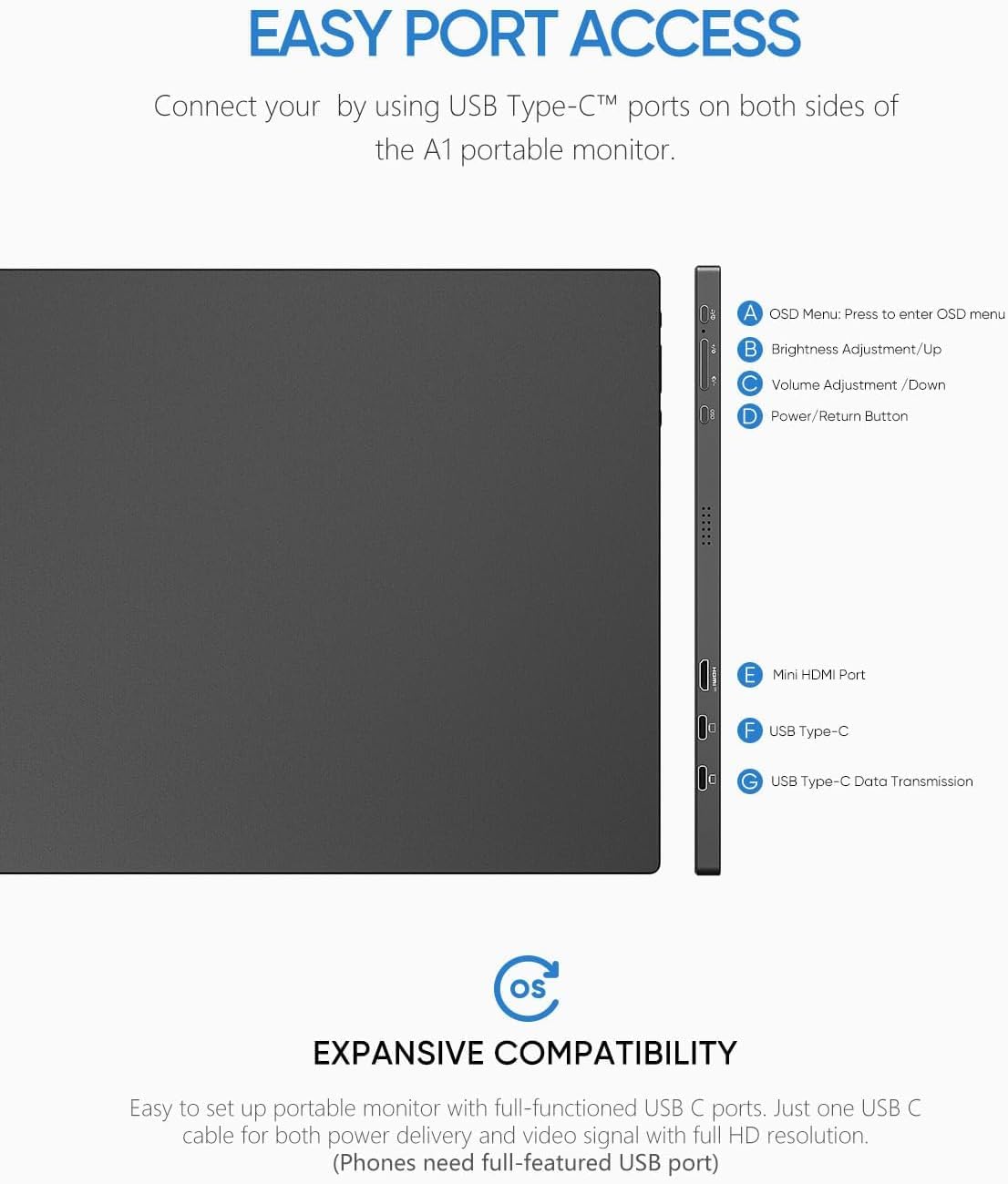 Monitor Portátil ARZOPA 15.6'' FHD 1080P Kickstand IPS USB C HDMI Pantalla Externa