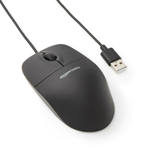 Ratón USB Amazon Basics Negro con Cable de 3 Botones