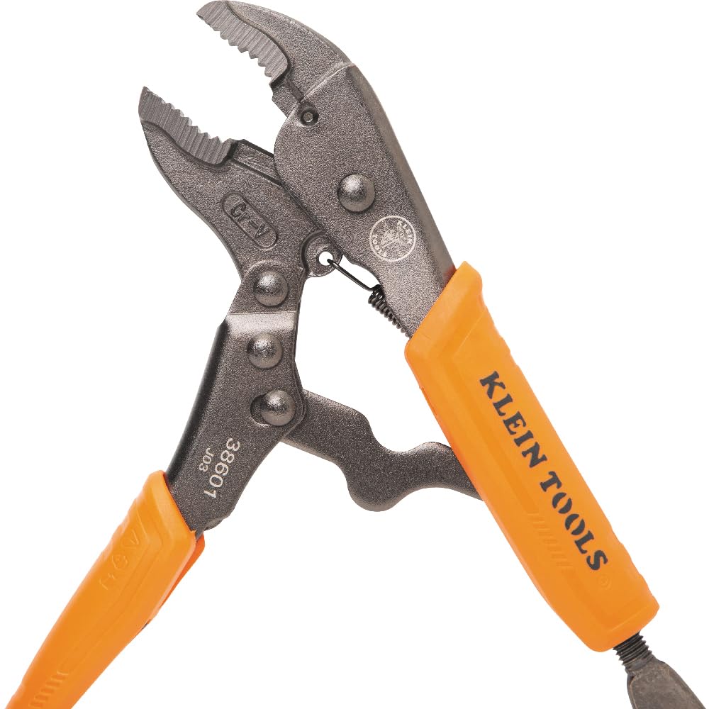 Klein Tools 38665 - Juego de alicates de bloqueo, punta larga de 6 pulgadas, mandíbula curvada de 7 y 10 pulgadas, par alto, puños de topo para sujetar y agarrar 3 piezas